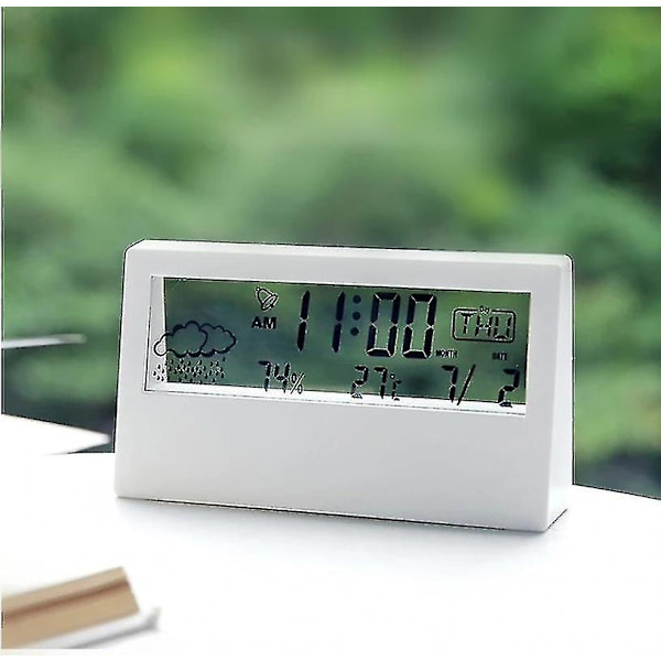Transparent Elektronisk Vækkeur Kalender Vejr Temperatur Fugtighedsdisplay LED Bordur Studenter Vækkeur