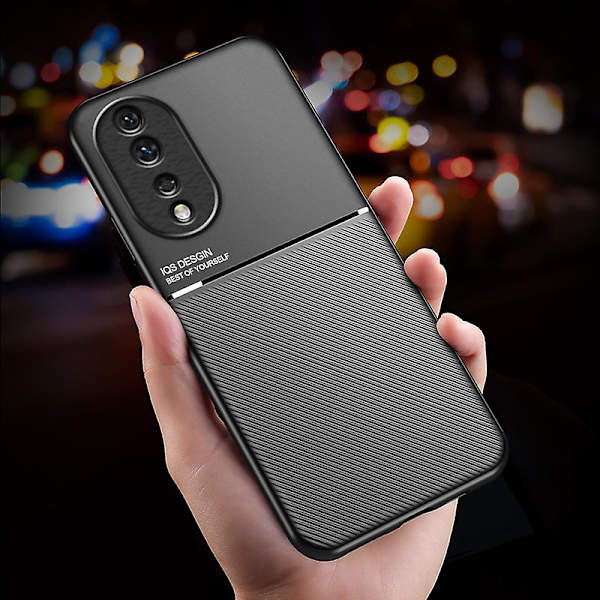 For Honor 80 Pro 5g Lines Imprinted Phone case Pu Läder+tpu Anti-Scratch cover med inbyggd metallplåt Green