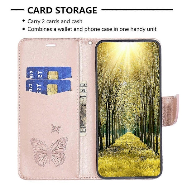 Wallet Stand Case til Xiaomi Redmi Note 12 4G Sommerfugl Præget Læder Telefon Cover med Rem Multicolor Style B