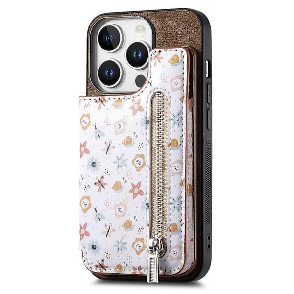 D10 Til iPhone 16 Pro Cover Mønster Støtteben Tegnebog Læder+TPU Telefon Cover RFID-Blokering - Grøn Multicolor Brown