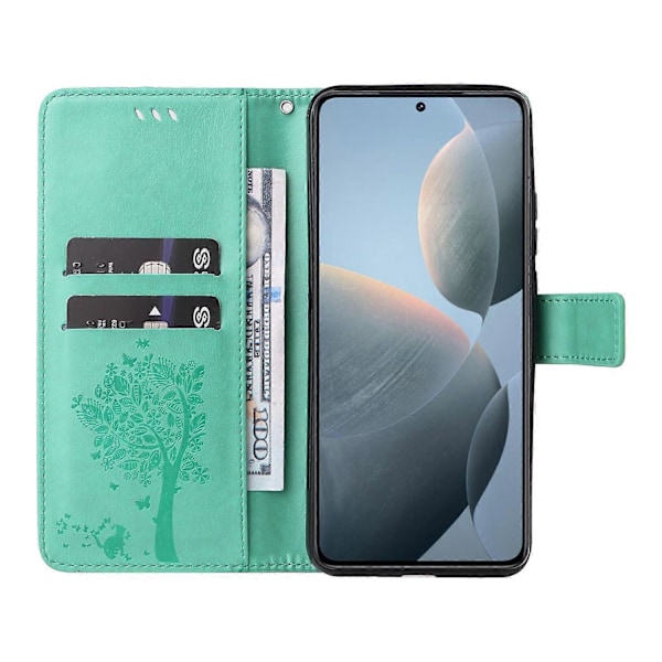 KT Imprinting Flower Series-3 til Xiaomi 14T Etui Katte Træ Mønster Flip Læder Telefon Cover Multicolor Style B