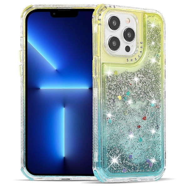 Til iPhone 13 Pro 6,1 tommer mobiltelefonetui TPU+PC Anti-drop Gradient Flydende Kviksandsskal Multicolor Gold+Light Blue