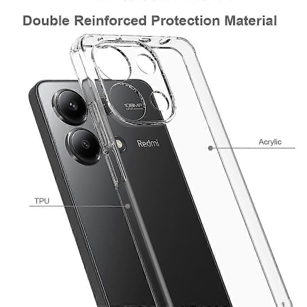 Skal för Xiaomi Redmi Note 13 4G Reptåligt TPU+Akryl Genomskinligt Telefonskal
