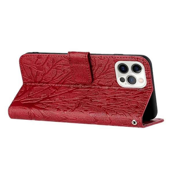För iPhone 14 Pro Skal Präglat Enfärgat Läder Plånboksfodral Multicolor Style D