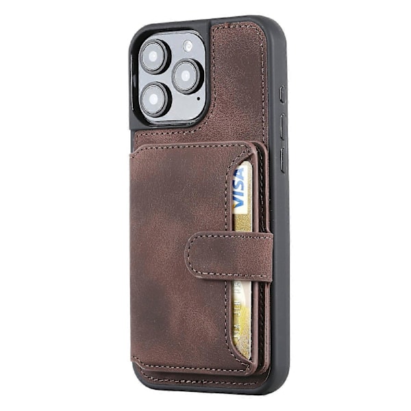 iPhone 16 Pro Max -kotelo lompakkokorttipaikalla TPU+PU-nahkainen takapuhelinkotelo - Laivastonsininen Multicolor Coffee
