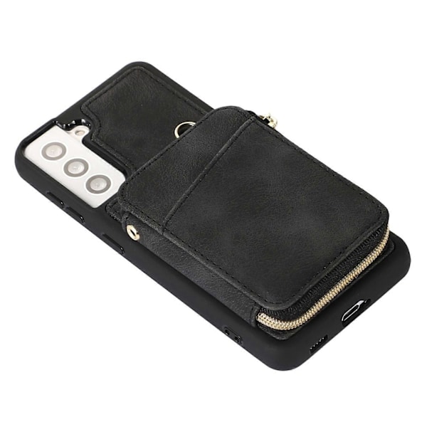 Wallet Telefon Cover til Samsung Galaxy S22 5G, Lynlås Design Cover Støtteben PU Læder+TPU Skal Multicolor Style B
