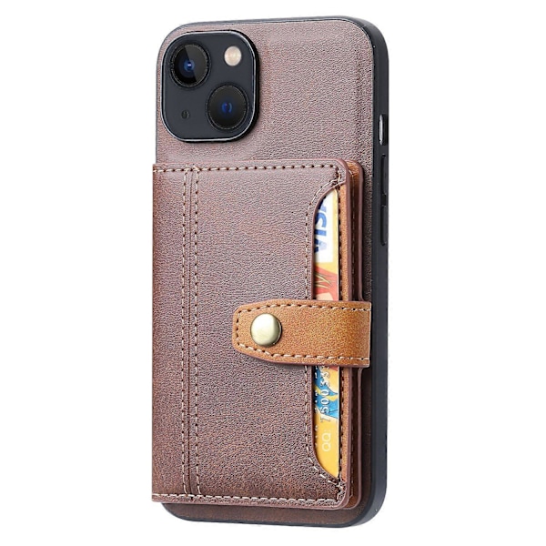 iPhone 15 Plus -puhelimen suojakotelo jalustalla ja korttipaikalla, vasikannahkajäljitelmä PU-nahkaa + naarmuuntumaton TPU-suojus Multicolor Style A