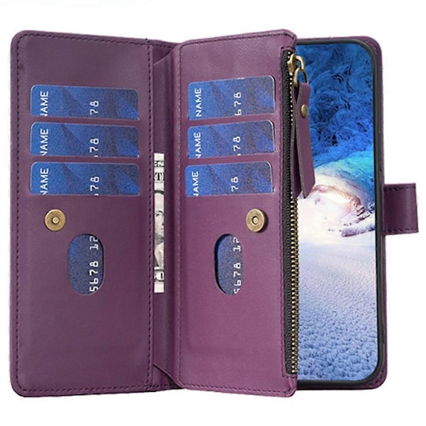 BF Style-19 För iPhone 15 Pro Max PU Läder Telefonfodral Flip Plånbok Ställ Skydd med Dragkedjeficka Multicolor Style C