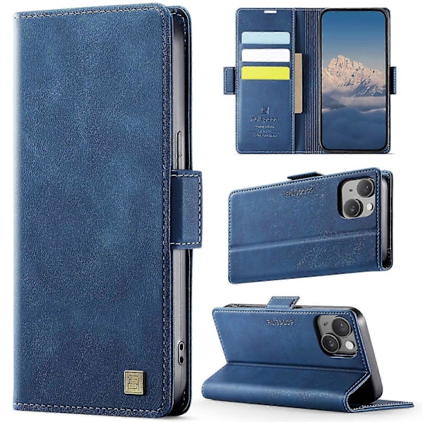 iPhone 13 6.1 tuuman kotelolle AUTSPACE A11 RFID-suojattu retro nahkainen matkapuhelinlompakkokotelo- Multicolor Blue