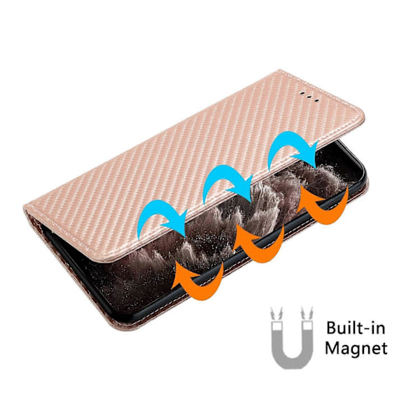 Til iPhone 15 Pro Max Kulfibertekstur PU Læder+TPU Wallet Case Foldbart Stativ Telefon Cover Multicolor Style C