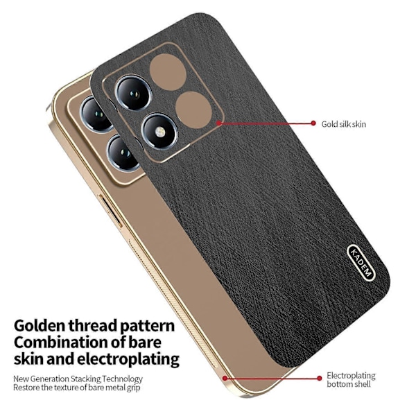 KADEM Deksel til Xiaomi 14T Pro Elektroplettert Silke Tekstur PU+TPU Telefon Bakdeksel Multicolor Black
