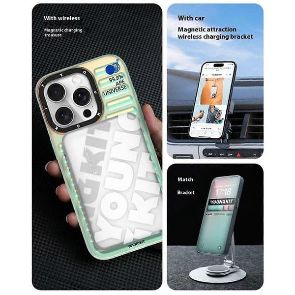 YOUNGKIT Gradient Series deksel til iPhone 16 Pro Kompatibelt med MagSafe IMD TPU Bakdeksel - Blå Multicolor Red