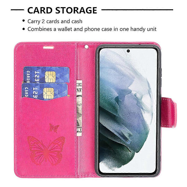 Imprint Fjäril Plånbok Läder Ställ Fodral för Samsung Galaxy S21 FE 5G Multicolor Style E