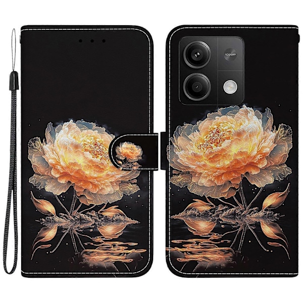 Læderetui med mønstertryk og tegnebogsomslag til Xiaomi Redmi Note 13 5G/Note 13 5G Multicolor Gold Peony