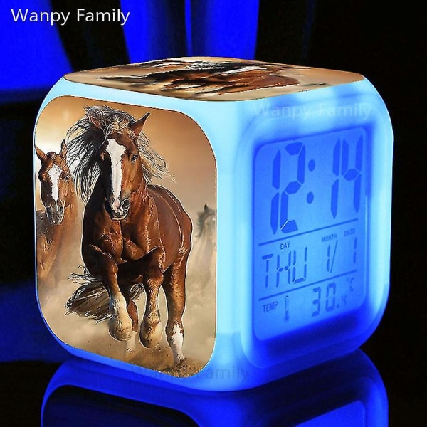 Running Horse Väckarklocka 7 Färg Glödande Led Digital Väckarklocka Barnleksaker Multifunktion Lysande Färgbyte Klockor Reloj Burgundy