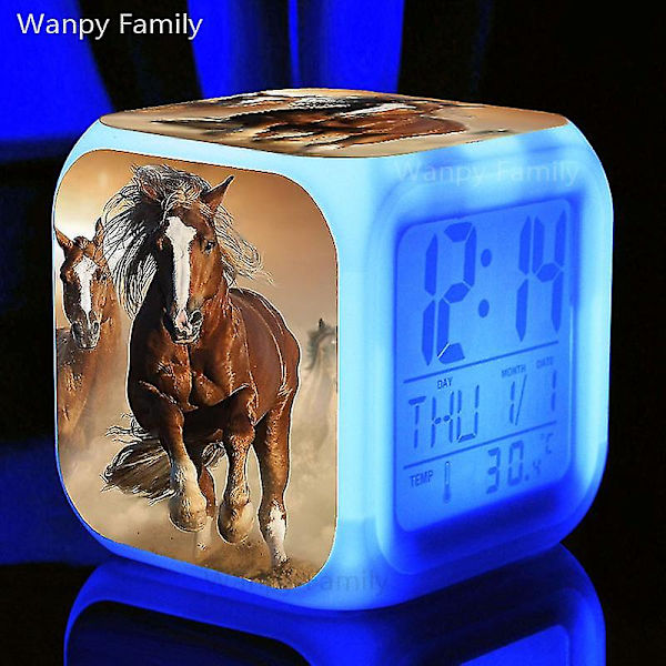 Running Horse Väckarklocka 7 Färg Glödande Led Digital Väckarklocka Barnleksaker Multifunktion Lysande Färgbyte Klockor Reloj MULTI