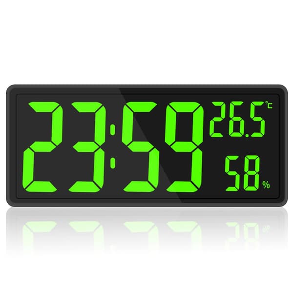 Led digital väggklocka, display med stora siffror, grön inomhuskontor