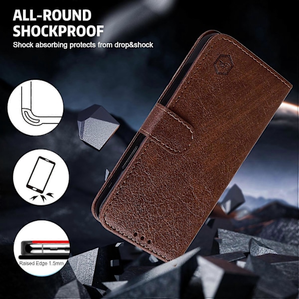 För iPhone 16 Pro Skal Enfärgat Läder Vikbart Ställ Plånbok Läder Telefonskal - Svart Multicolor Brown