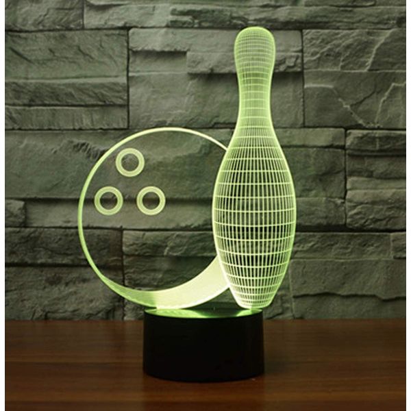 Ltd Creative Bowling Bottle 3d Nattljus USB Powered Touch Switch Fjärrkontroll Led Decor Optisk Illusion 3d Lampa 7/16 Färger Ändrar Barn Ki