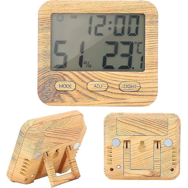 Digital skrivbordsklocka, elektronisk väckarklocka LCD-skärm med tid/kalender/temperatur och fuktighetsdisplay för hemmakontor