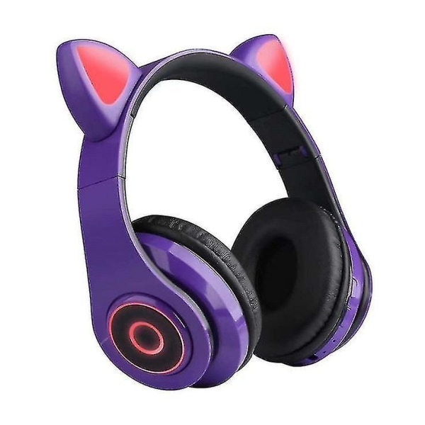 Fargerikt Lysende Katteøre Trådløst Bluetooth Headset Med Hi Fi Stereo - Lilla