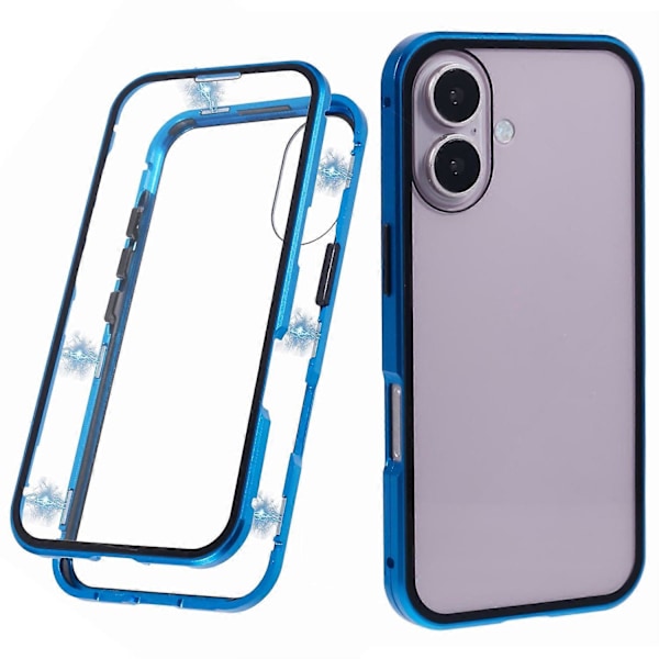 För iPhone 16 Plus Skal Magnetiskt Fullständigt Skydd Transparent Mobilskal - Grön Multicolor Blue