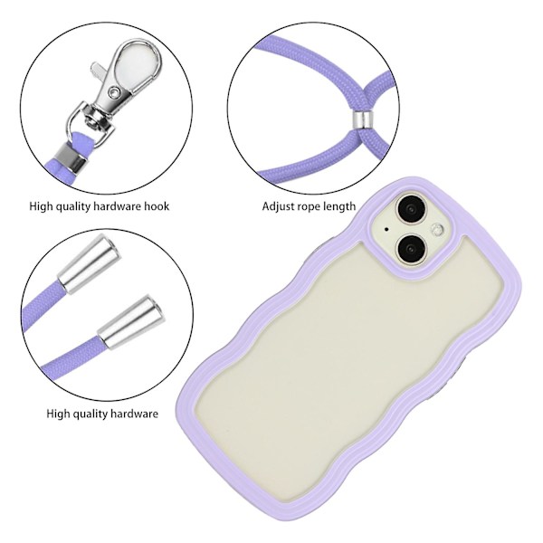 För Iphone 15 Wave Ramform Phone case Pc + TPU Transparent cover med justerbar rem Purple