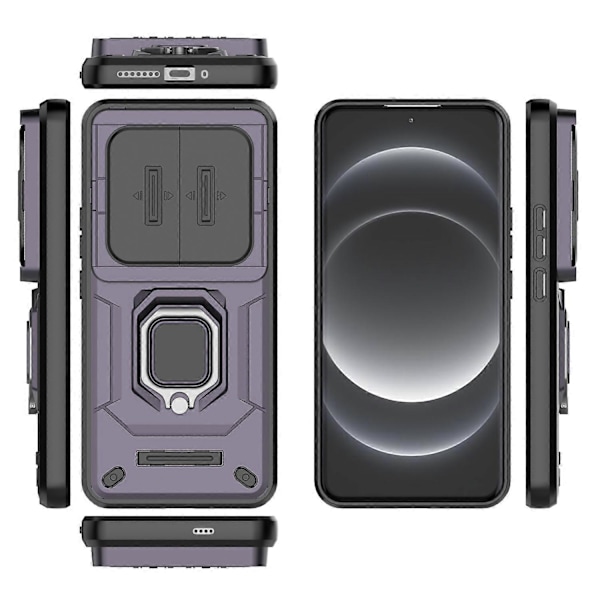 Xiaomi 14 Ultra -kotelo PC+TPU-jalustalla ja liukuvalla linssinsuojuksella - Harmaa Multicolor Purple