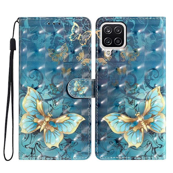Samsung Galaxy A12 -kotelo, lompakkomallinen PU-nahkainen 3D-kuvioitu puhelinkotelo hihnalla Multicolor Style A