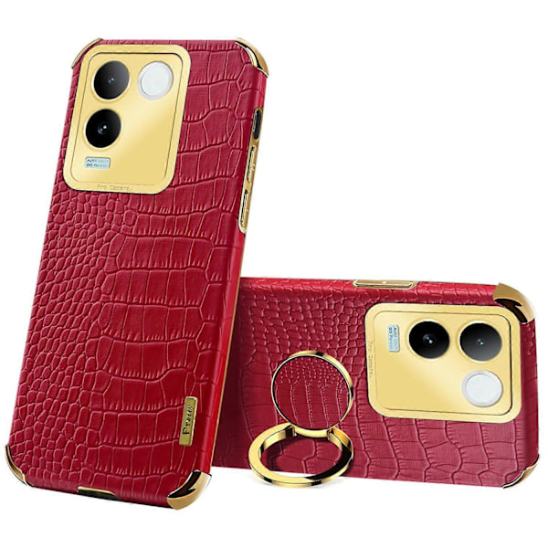 Til vivo S17e 5G Krokodille Tekstur Telefon Cover 6D Elektropletteret Støtteben PU Læder+TPU Cover Multicolor Style E