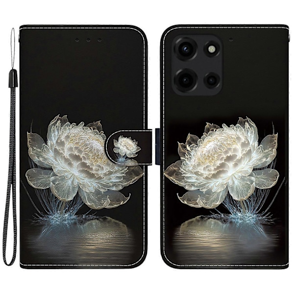Motorola Moto G 5G (2025) Lompakkokotelo, pudotussuoja, nahkainen läppäsuojus, kuviopainatus Multicolor Crystal Peony