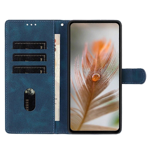 Fodral för Xiaomi Redmi A5 NFC, präglat fjäder PU-läder plånboksfodral med handledsrem Multicolor Dark Blue
