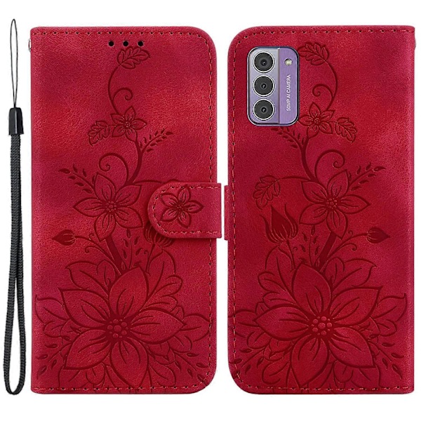 Præget Lily Blomst Cover til Nokia G42 Læder Wallet Stødsikkert Stativ Telefon Cover Multicolor Style F