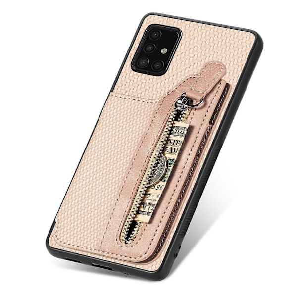 Til Samsung Galaxy A51 5G SM-A516 Etui Læder+PC+TPU Lynlås Pung Telefon Cover - Grøn Multicolor Apricot