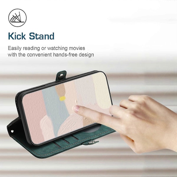 YX0020 Læder Wallet Folio Flip Telefon Cover til Samsung Galaxy A15 5G Multicolor Blackish Green