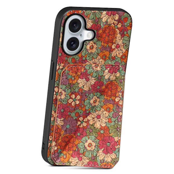 Til iPhone 16 Etui med Kortholder Blomsterdesign Læder Telefon Cover Støttefod Multicolor Style D