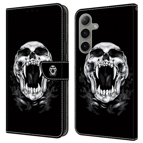 Skal för Samsung Galaxy S24 FE Mönstertryckt Skyddande Läder Flip Fodral - Panda Multicolor Skull
