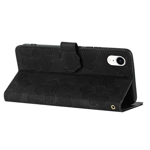Blomstermønstret anti-drop telefoncover i PU-læder med stativ og pung til iPhone XR 6,1 tommer Multicolor Style E