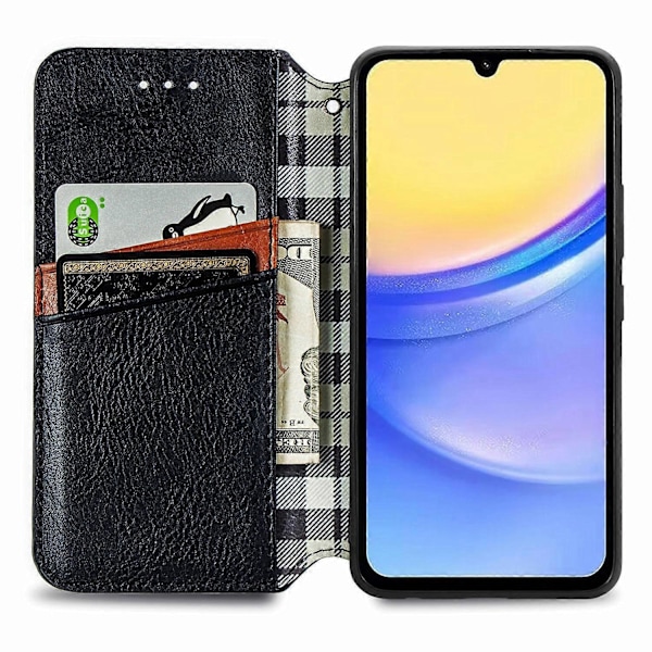 Stødsikkert etui med rombe-præg, pung og stativ til Samsung Galaxy A15 4G/A15 5G Multicolor Style B