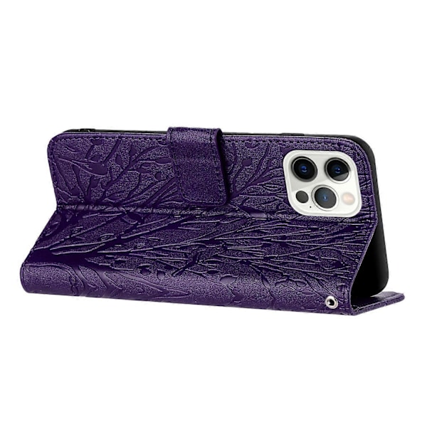 För iPhone 14 Pro Skal Präglat Enfärgat Läder Plånboksfodral Multicolor Style B