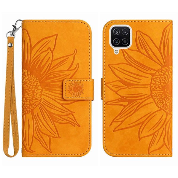 Til Samsung Galaxy A22 4G (EU Version) HT04 Skin-Touch Flip Wallet Cover med solsikkeprint, fuld dækning