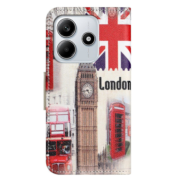 Til Xiaomi Redmi Note 14 4G Etui Mønstertryk Kryds Tekstur Læder Telefon Cover Multicolor London Big Ben