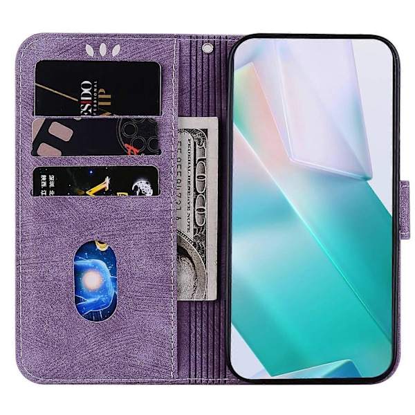 Til Motorola Moto G15 4G Wallet Case Tiger Præget Læder Stødsikkert Telefon Cover Multicolor Purple