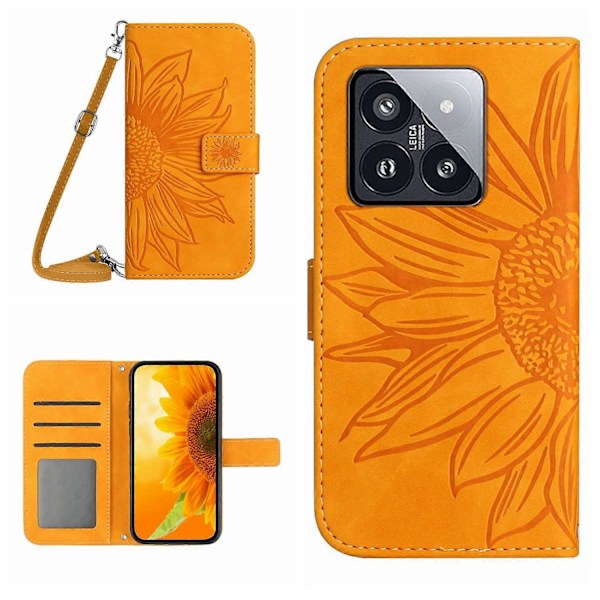 Til Xiaomi 14 Pro Etui Hud-berørings Wallet Stand Læder Cover med Skulderrem Multicolor Style F
