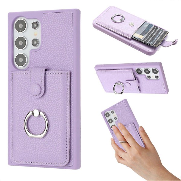 Til Samsung Galaxy S24 Ultra Etui Tegning Type Kort Slots Læder Bagside Cover med Ring Støttefod Multicolor Style B