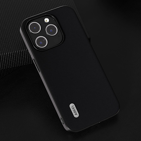 För Iphone 15 Pro Stötsäkert phone case Kohud Läder + PC + Tpu Anti-Scratch cover Black