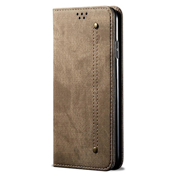 Til Motorola Moto G55 5G Etui Jeans Stoffstruktur Anti-Ridse Læder Stand Telefon Cover - Kaffe Multicolor Khaki