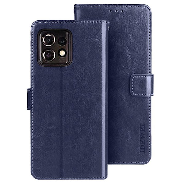 Idewei För Motorola Moto X40 5g Crazy Horse Texture Folio Flip Phone case Stativ Plånbok Pu Läder Stötsäkert cover Dark Blue