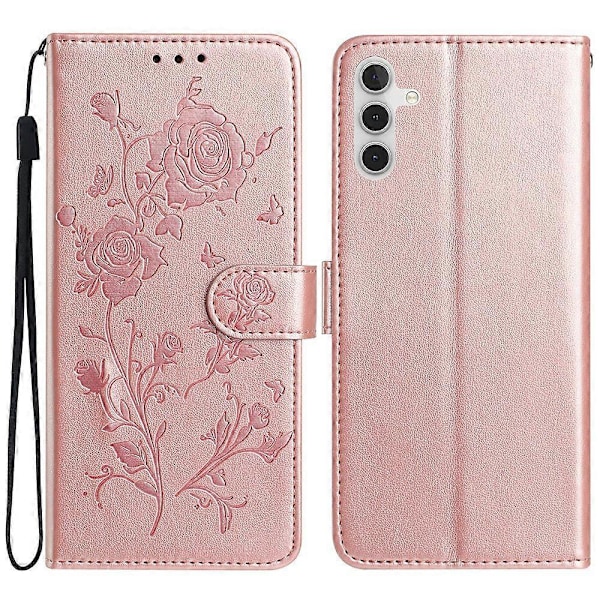 Til Samsung Galaxy A56 5G Wallet Case Rose Mønster Præget Læder Flip Stand Telefon Cover Multicolor Rose Gold