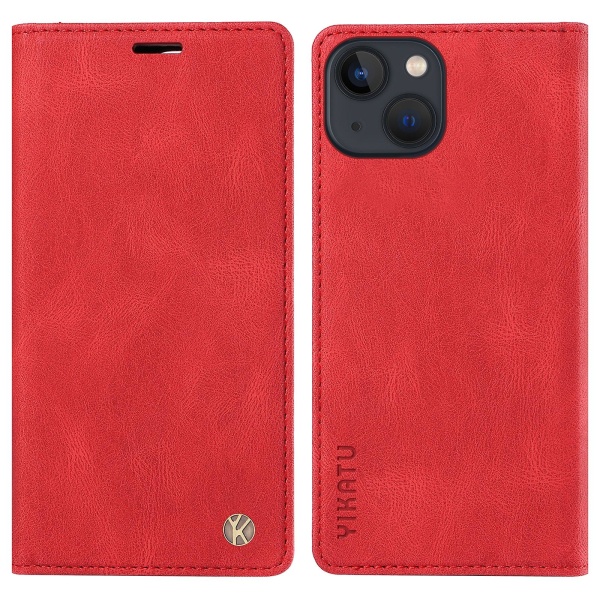 Ihonmyötäinen suojakotelo iPhone 15 Plus -puhelimelle PU-nahasta, lompakko ja jalusta Red
